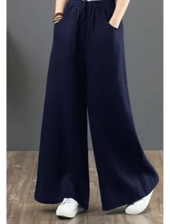 Discount Women's Cotton Linen Shorts Linen-Inspired Pants Cotton Linen Pants Fashion Streetwear Full Length Natural Plain Pocket Elastic Drawstring Design Comfy Comfortable Street Going out Apricot Jacinth Women Pants