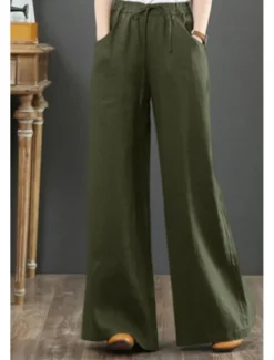 Discount Women's Cotton Linen Shorts Linen-Inspired Pants Cotton Linen Pants Fashion Streetwear Full Length Natural Plain Pocket Elastic Drawstring Design Comfy Comfortable Street Going out Apricot Jacinth Women Pants
