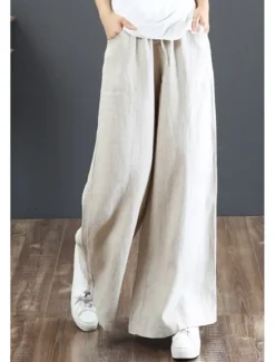Discount Women's Cotton Linen Shorts Linen-Inspired Pants Cotton Linen Pants Fashion Streetwear Full Length Natural Plain Pocket Elastic Drawstring Design Comfy Comfortable Street Going out Apricot Jacinth Women Pants