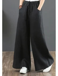 Discount Women's Cotton Linen Shorts Linen-Inspired Pants Cotton Linen Pants Fashion Streetwear Full Length Natural Plain Pocket Elastic Drawstring Design Comfy Comfortable Street Going out Apricot Jacinth Women Pants