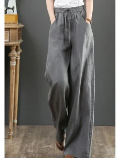 Discount Women's Cotton Linen Shorts Linen-Inspired Pants Cotton Linen Pants Fashion Streetwear Full Length Natural Plain Pocket Elastic Drawstring Design Comfy Comfortable Street Going out Apricot Jacinth Women Pants