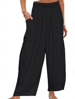 New Women's Cotton Linen Shorts Linen-Inspired Pants Cotton Linen Pants Fashion Streetwear Ankle-Length Medium Waist Plain Pocket Elastic Waistband Comfy Soft Comfortable Micro-elastic Outdoor Street Women Pants