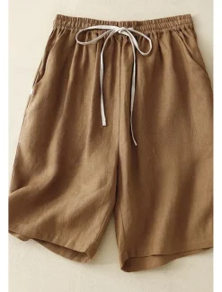 Sale Women's Cotton Linen Shorts Shorts Slacks Streetwear Casual Short Natural Plain Pocket Elastic Drawstring Design Comfy Outdoor Comfortable Street Casual Daily Apricot Black Brown Summer Regular Fit Women Pants