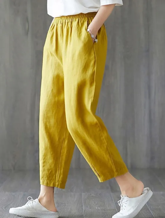 Outlet Women's Cotton Linen Shorts Capri shorts Baggy Pants Streetwear Casual Comfort Capris Mid Waist Plain Pocket Baggy Elastic Drawstring Design Comfort Breathability Soft Micro-elastic Vacation Casual Women Pants