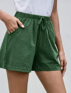Sale Women's Cotton Linen Shorts Shorts Fashion Streetwear Short Natural Plain Pocket Elastic Drawstring Design Comfy Outdoor Comfortable Street Daily Wear Going out Wine Dark Brown Army Green Dark Navy Women Pants