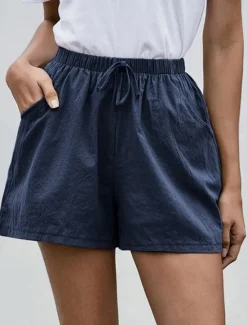 Sale Women's Cotton Linen Shorts Shorts Fashion Streetwear Short Natural Plain Pocket Elastic Drawstring Design Comfy Outdoor Comfortable Street Daily Wear Going out Wine Dark Brown Army Green Dark Navy Women Pants