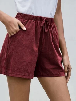 Sale Women's Cotton Linen Shorts Shorts Fashion Streetwear Short Natural Plain Pocket Elastic Drawstring Design Comfy Outdoor Comfortable Street Daily Wear Going out Wine Dark Brown Army Green Dark Navy Women Pants