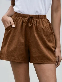Sale Women's Cotton Linen Shorts Shorts Fashion Streetwear Short Natural Plain Pocket Elastic Drawstring Design Comfy Outdoor Comfortable Street Daily Wear Going out Wine Dark Brown Army Green Dark Navy Women Pants