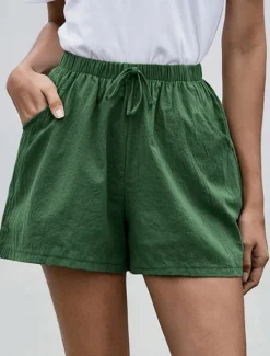 Sale Women's Cotton Linen Shorts Shorts Fashion Streetwear Short Natural Plain Pocket Elastic Drawstring Design Comfy Outdoor Comfortable Street Daily Wear Going out Wine Dark Brown Army Green Dark Navy Women Pants
