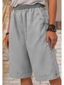 Online Women's Cotton Linen Shorts Shorts Slacks Streetwear Casual Short Natural Plain Pocket Breathability Soft Micro-elastic Outdoor Daily Wear Navy Black White Army Green Summer Regular Fit Women Pants