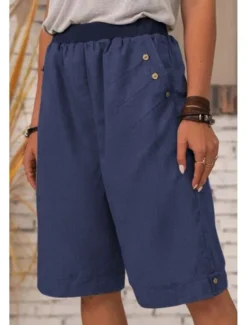 Online Women's Cotton Linen Shorts Shorts Slacks Streetwear Casual Short Natural Plain Pocket Breathability Soft Micro-elastic Outdoor Daily Wear Navy Black White Army Green Summer Regular Fit Women Pants