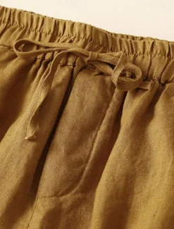 Best Women's Cotton Linen Shorts Shorts Slacks Casual Short Natural Plain Pocket Elastic Drawstring Design Comfy Comfortable Outdoor Going out Black Ginger Green almond Summer Regular Fit Women Pants