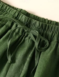 Best Women's Cotton Linen Shorts Shorts Slacks Casual Short Natural Plain Pocket Elastic Drawstring Design Comfy Comfortable Outdoor Going out Black Ginger Green almond Summer Regular Fit Women Pants