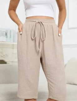 Discount Women's Cotton Linen Shorts Shorts Lightweight Casual Knee Length Mid Rise Plain Pocket Drawstring Breathability Comfortable Inelastic Casual Daily Weekend Navy Black White Khaki Summer Spring Women Pants