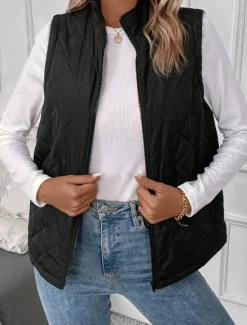 Clearance Women's Cotton Linen Vest Shrugs Daily Basic Modern Sleeveless Turtleneck Spring Fall Winter Women Puffers & Parka