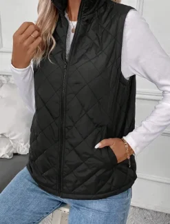 Clearance Women's Cotton Linen Vest Shrugs Daily Basic Modern Sleeveless Turtleneck Spring Fall Winter Women Puffers & Parka