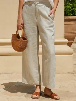 Outlet Women's Cotton Linen Wide Leg Chinos Ethnic Style Basic Casual Full Length Medium Waist Plain Pocket Comfort Outdoor Inelastic Causal Daily Black White Green Khaki Summer Spring Regular Fit Women Pants|Pants