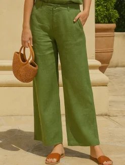 Outlet Women's Cotton Linen Wide Leg Chinos Ethnic Style Basic Casual Full Length Medium Waist Plain Pocket Comfort Outdoor Inelastic Causal Daily Black White Green Khaki Summer Spring Regular Fit Women Pants|Pants