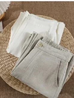 Outlet Women's Cotton Linen Wide Leg Chinos Ethnic Style Basic Casual Full Length Medium Waist Plain Pocket Comfort Outdoor Inelastic Causal Daily Black White Green Khaki Summer Spring Regular Fit Women Pants|Pants