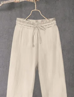 Women's Cotton Linen Wide Leg Solid Color Chinos Baggy Pants Basic Casual Full Length High Waist Plain Drawstring Comfort Outdoor Micro-elastic Vacation Street Daily Black White Blue Khaki Women Pants