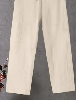Women's Cotton Linen Wide Leg Solid Color Chinos Baggy Pants Basic Casual Full Length High Waist Plain Drawstring Comfort Outdoor Micro-elastic Vacation Street Daily Black White Blue Khaki Women Pants