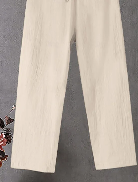 Women's Cotton Linen Wide Leg Solid Color Chinos Baggy Pants Basic Casual Full Length High Waist Plain Drawstring Comfort Outdoor Micro-elastic Vacation Street Daily Black White Blue Khaki Women Pants