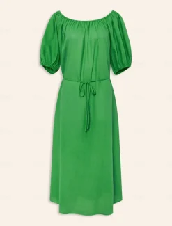 Hot Women's Cotton Maxi Dress Casual Resort Wear Vacation Dress Green Loose Fit Off-Shoulder Puff Sleeve A line Summer Dress Women Casual Dress