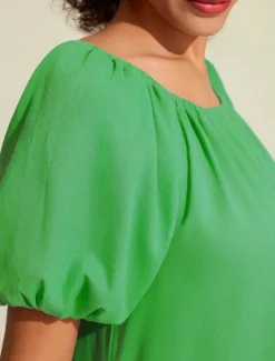 Hot Women's Cotton Maxi Dress Casual Resort Wear Vacation Dress Green Loose Fit Off-Shoulder Puff Sleeve A line Summer Dress Women Casual Dress