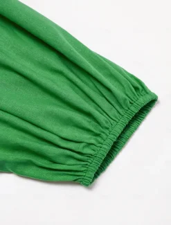 Hot Women's Cotton Maxi Dress Casual Resort Wear Vacation Dress Green Loose Fit Off-Shoulder Puff Sleeve A line Summer Dress Women Casual Dress