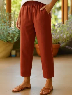 New Women's Cotton Pants Vacation Vintage Ethnic Style Ankle-Length High Waist Plain Comfy Breathability Soft Micro-elastic Army Green Dark red Black White Summer Spring Loose Fit Women Pants
