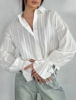 Online Women's 100%Cotton Shirt Graphic Elegant Bohemia Vintage Long Sleeve Shirt Collar Regular Tops Work Daily Holiday Lace up Ruffle Embroidered Spring Fall Women Blouses & Shirts