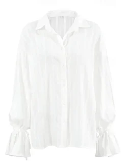 Online Women's 100%Cotton Shirt Graphic Elegant Bohemia Vintage Long Sleeve Shirt Collar Regular Tops Work Daily Holiday Lace up Ruffle Embroidered Spring Fall Women Blouses & Shirts
