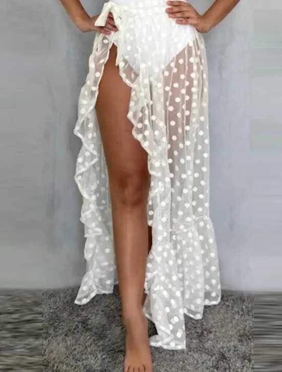 Clearance Women's Cover Up Maxi Skirts Mesh Polka Dot Holiday Beach Summer Vacation Fashion Sexy Holiday Black White Beige Women Skirts