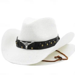 Sale Women's Cowboy Hats Ethnic Style Straw Panama Hat Belt Cow Decorate Western Hats Women Hats