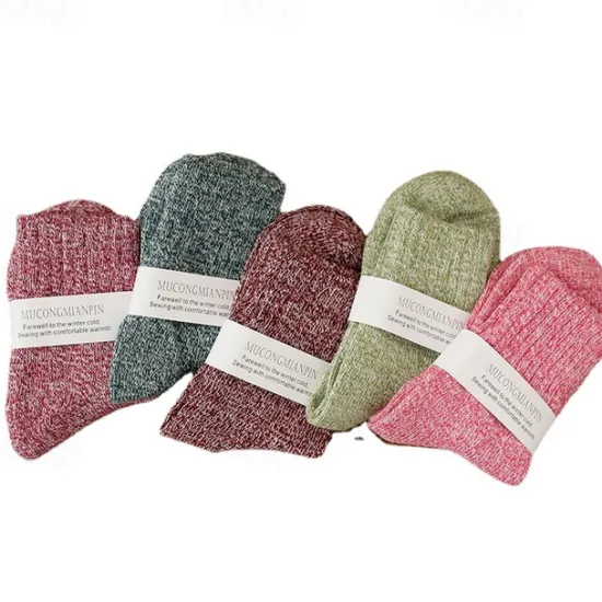 Best Women's Crew Socks Home Daily Solid Color Spandex Acrylic Fibers Simple Casual Warm Casual 5 Pairs Women Socks