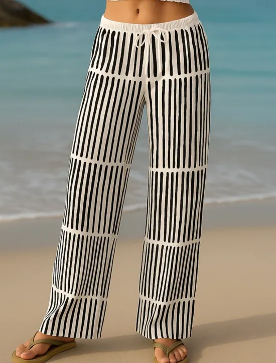 Hot Women's Culottes Wide Leg Vacation Vintage Ethnic Style Full Length High Waist Geometric Abstract Patchwork Drawstring Printing Quick Dry Breathability Soft Inelastic Formal Outdoor Vacation Black Women Pants