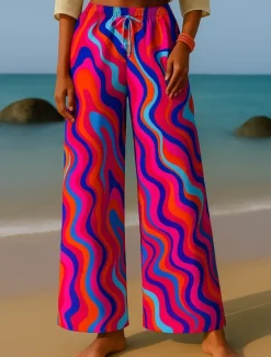 Sale Women's Culottes Wide Leg Wide Leg Chinos Vacation Vintage Ethnic Style Full Length High Waist Graphic Gradient Abstract Quick Dry Breathability Soft Inelastic Formal Outdoor Vacation Black Blue Women Pants
