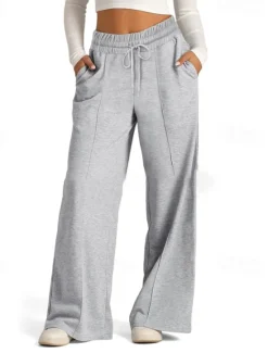 Discount Women's Culottes Wide Leg Slacks Pants Trousers Streetwear Casual Full Length Natural Plain Pocket Elastic Drawstring Design Comfy Outdoor Street Going out Magenta Apricot Dark Brown Black Summer Women Pants