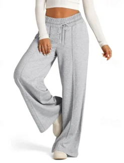 Discount Women's Culottes Wide Leg Slacks Pants Trousers Streetwear Casual Full Length Natural Plain Pocket Elastic Drawstring Design Comfy Outdoor Street Going out Magenta Apricot Dark Brown Black Summer Women Pants