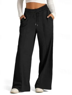 Discount Women's Culottes Wide Leg Slacks Pants Trousers Streetwear Casual Full Length Natural Plain Pocket Elastic Drawstring Design Comfy Outdoor Street Going out Magenta Apricot Dark Brown Black Summer Women Pants