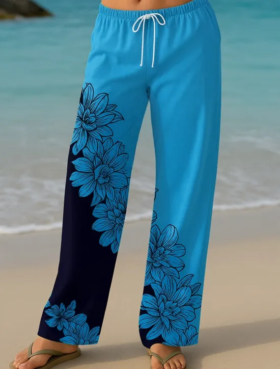 Outlet Women's Culottes Wide Leg Vacation Vintage Ethnic Style Long High Waist Floral Graphic Quick Dry Breathability Soft Inelastic Formal Outdoor Vacation Lake blue Yellow Blue Green Summer Spring Women Pants