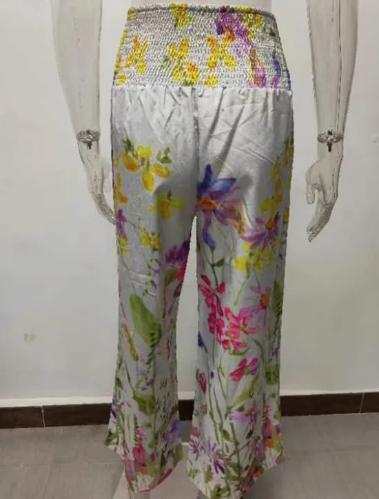 Clearance Women's Culottes Wide Leg Chinos Vacation Vintage Fashion Full Length High Waist Floral Pocket Elastic Waistband Comfy Soft Comfortable Micro-elastic Outdoor Vacation Magenta Robin's Egg Blue Pink Women Pants|Spring Pants