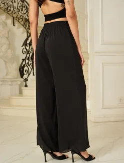 Hot Women's Culottes Wide Leg Pants Trousers Elegant Full Length Medium Waist Plain Elastic Waist Micro-elastic Formal Office Dailywear Summer Spring Fall Loose Fit Women Pants