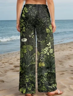 Outlet Women's Culottes Wide Leg Wide Leg Chinos Vacation Vintage Ethnic Style Full Length High Waist Floral Graphic Quick Dry Breathability Soft Inelastic Formal Outdoor Vacation Amethyst Robin's Egg Blue Women Pants