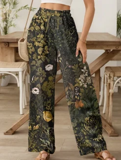 Outlet Women's Culottes Wide Leg Wide Leg Chinos Vacation Vintage Ethnic Style Full Length High Waist Floral Graphic Quick Dry Breathability Soft Inelastic Formal Outdoor Vacation Amethyst Robin's Egg Blue Women Pants
