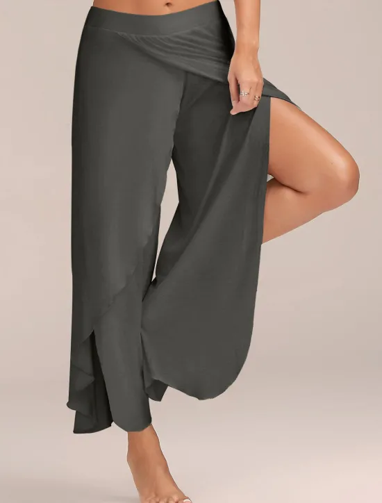 Online Women's Culottes Wide Leg Chinos Ruffle Layered Stretchy Mid Waist Basic Casual / Sporty Casual Daily Black White S M Summer Spring & Fall Women Pants