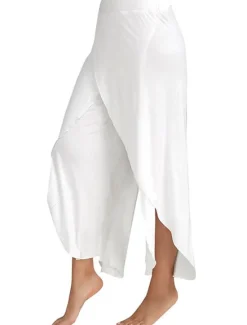 Online Women's Culottes Wide Leg Chinos Ruffle Layered Stretchy Mid Waist Basic Casual / Sporty Casual Daily Black White S M Summer Spring & Fall Women Pants