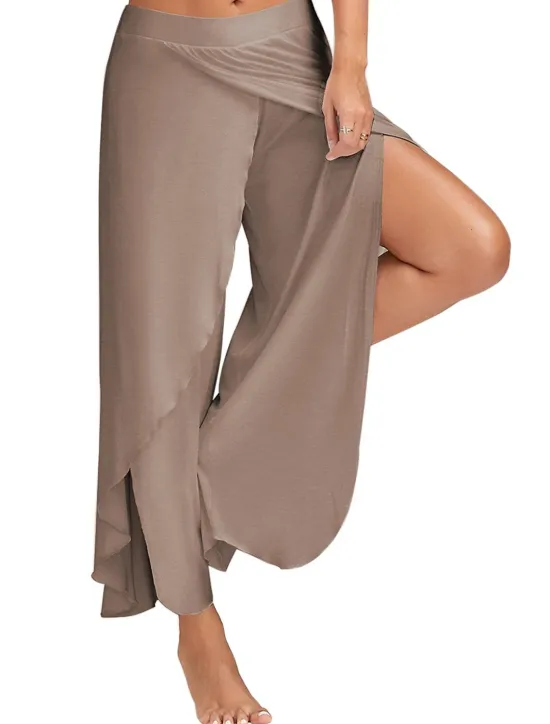 Online Women's Culottes Wide Leg Chinos Ruffle Layered Stretchy Mid Waist Basic Casual / Sporty Casual Daily Black White S M Summer Spring & Fall Women Pants