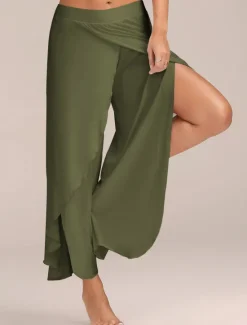 Online Women's Culottes Wide Leg Chinos Ruffle Layered Stretchy Mid Waist Basic Casual / Sporty Casual Daily Black White S M Summer Spring & Fall Women Pants