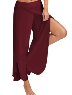 Online Women's Culottes Wide Leg Chinos Ruffle Layered Stretchy Mid Waist Basic Casual / Sporty Casual Daily Black White S M Summer Spring & Fall Women Pants